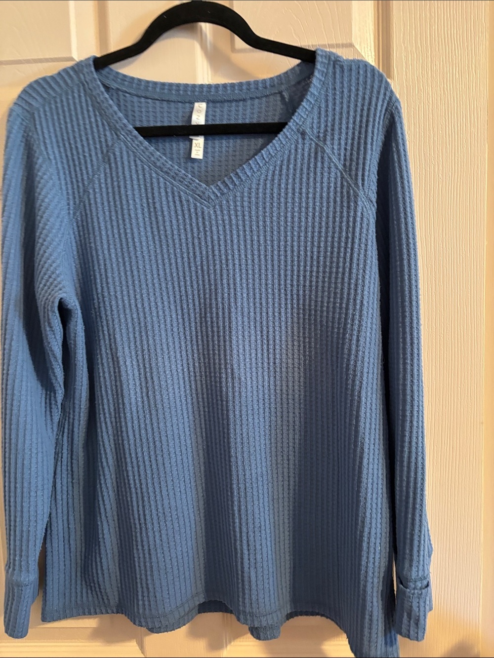 Soft Sky Blue V-Neck Ribbed Sweater